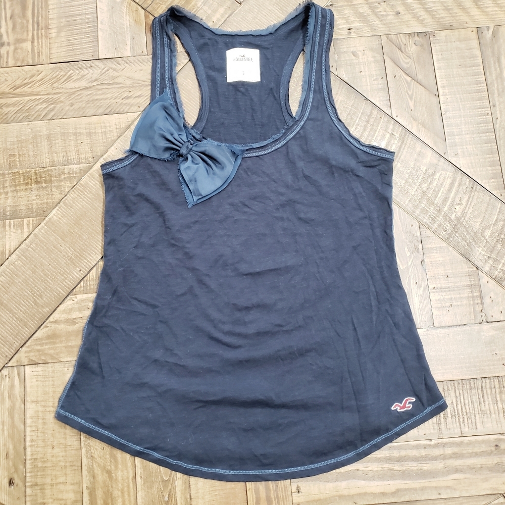 Hollister Satin Bow Navy Blue Tank Top Size S